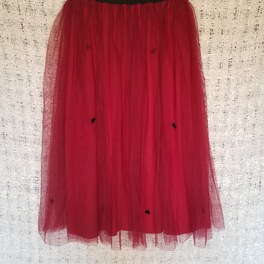 Elvi Cranberry Tulle Skirt with Beading